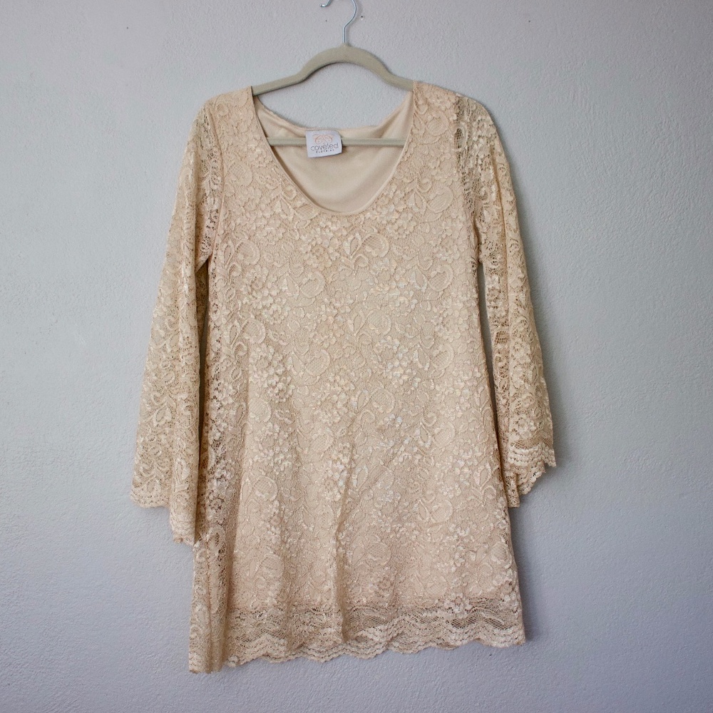 Coveted Clothing lace bell sleeve dress